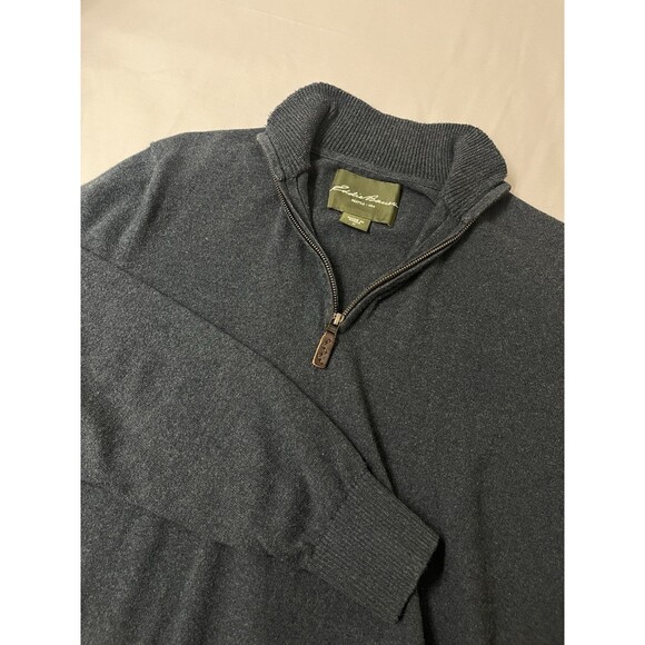 Eddie Bauer Mens Size Medium Sweater 1/4 Zip Cotton Cashmere Pullover Navy Blue - Picture 1 of 15